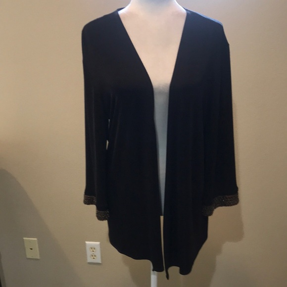 Chicos Travelers Brown Open Front Stretch Knit Cardigan with Beaded Cuffs-Size 2 - Picture 1 of 12